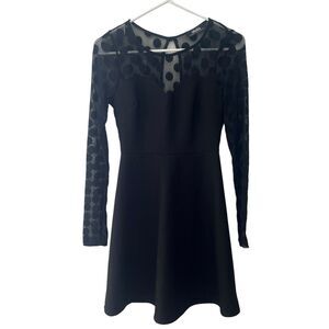 Lulu’s Dress S Black In Hot Dot-ter Long Sleeve Black Dress Sheer Top Size Small